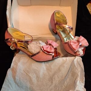 Elegant Pink Glitter Heels with Bow